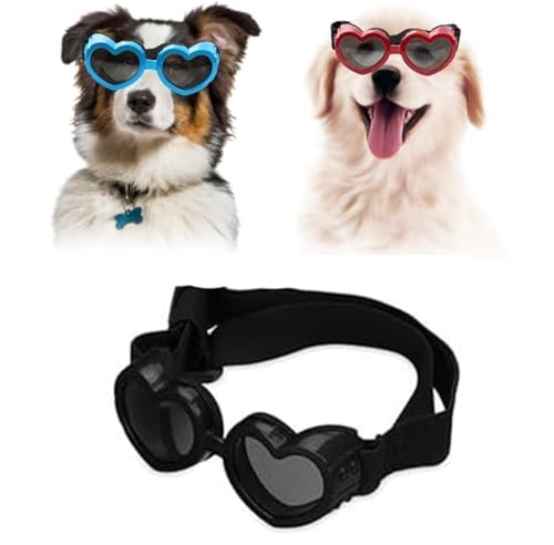 Hundebrille in Herzform, windabweisend, Anti-Beschlag-Sonnenbrille für kleine Hunde mit verstellbarem Riemen, stilvoll, niedlich, UV-Schutz, Sonnenbrille für Outdoor-Reiten und Spazierengehen, Schwarz von Vinxan