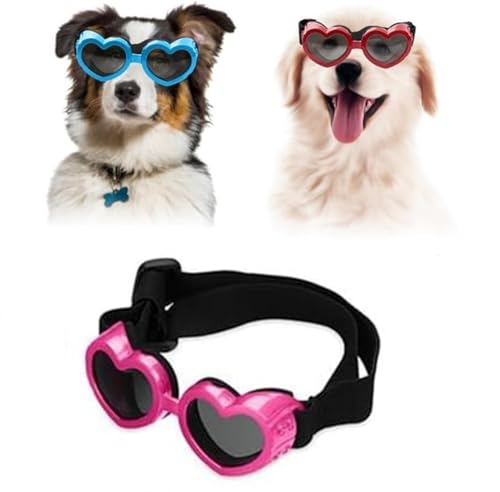 Hundebrille in Herzform, windabweisend, Anti-Beschlag-Sonnenbrille für kleine Hunde mit verstellbarem Riemen, stilvoll, niedlich, UV-Schutz, Sonnenbrille für Outdoor-Reiten und Spazierengehen, Rosa von Vinxan