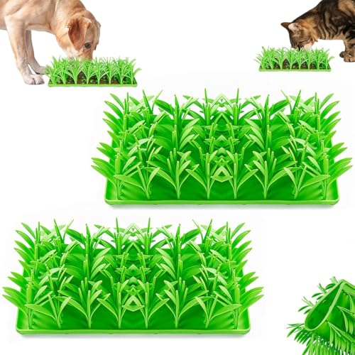 Silikon-Grasmatte für Katzen, grünes Gras, Silikon, Slow Food, Schnüffelmatte, Katzengrasmatte für Innenkatzen, Silikon, Katzen- und Hundegrasfuttermatte, einfach zu befüllen, maschinenwaschbar (2 von Vinxan