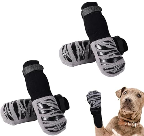 2 Paar Doppelseitige Anti-Rutsch Socken für Hunde mit Verstellbarem Klettverschluss, Hundeschuhe Pfotenschutz Sommer Haustierpfoten Schutz Traktion Kontrolle Socken auf Hartholzboden, Schwarz, M von Viojrlly