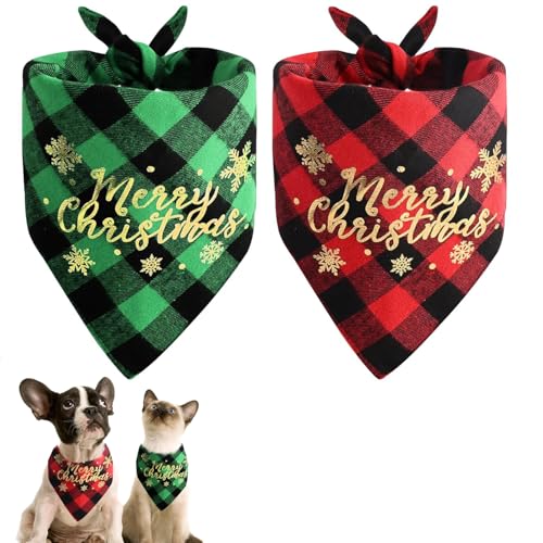 Viojrlly 2 Stück Weihnachten Hund Bandana Set, Halstuch Hund Weihnachten, Rot mit Grün Haustier Bandana Klassisch Kariert Hundehalstuch, Halstuch für Hunde, Haustier Halstuch Weihnachtskostüm (C) von Viojrlly