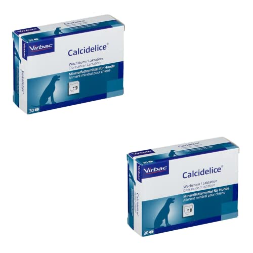 Virbac Calcidelice | Doppelpack | 2 x 30 Tabletten | Mineralfuttermittel für Hunde | Bei Wachstum und Laktation | Zur Unterstützung des Stoffwechsels | Mit Calcium und Phosphor von Virbac