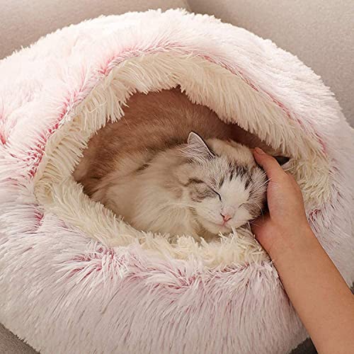 VisLarsc Plüsch-Donut-Hundebett, beruhigendes, rundes Hunde- und Katzenbett, weiches und flauschiges Kuschelkissen, selbstwärmendes Welpenbett, maschinenwaschbar (40 cm, Plüschrosa) von VisLarsc