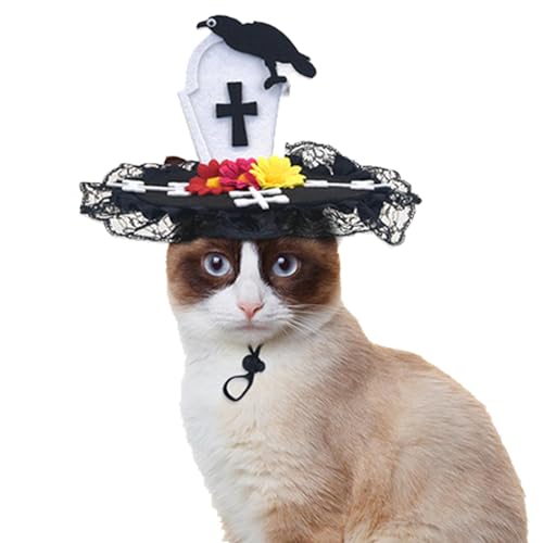 Halloween Haustierhüt, Haustier Cosplay Kostüme Mit Spitzkenkante Und Elastischer Band Haustier Vampir Umhang Und Zauberer Hut Hut Für Katzen Und Hunde Halloween Make Up Witch Haustier Kostü Cosplay von Visiblurry