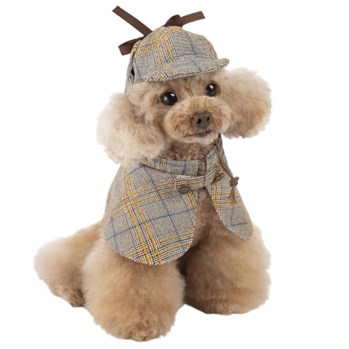 Visiblurry Hundedetektivmütze, Hundedetektiv-Outfit | Hund Halloween Cosplay Outfit | Niedliches Detektiv-Haustier-Kleidungsset, Wintermode, Umhang, Hut, Haustierkostüm, Halloween-Kostüme, von Visiblurry