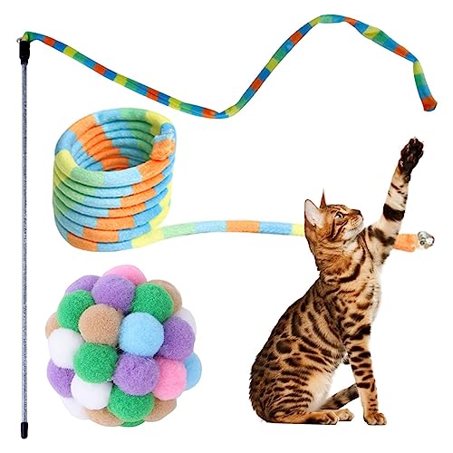 Visiblurry Regenbogenstab Katzenspielzeug - Interaktives Stick-Katzenspielzeug, Schnurspielzeug-Set | Stick-Katzenspielzeug, interaktiv, sicher, bunt, für Hauskatzen von Visiblurry