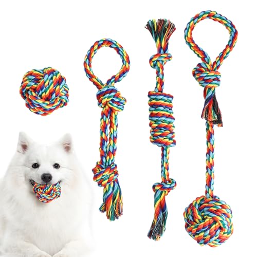 Visiblurry Seilspielzeug für große Hunde, unzerstörbares Kauspielzeug für Hunde, bunt, unzerstörbar, Zahnreinigung, interaktives Seilspielzeug für aggressive Kauer, große Rassen, 4 Stück von Visiblurry