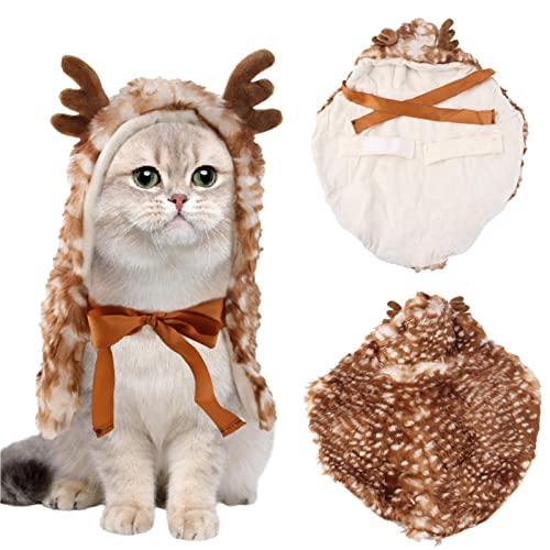 Visiblurry Weiches Süßes Rentierkostüm Für Katzen Und Hunde - Weihnachtsmantel Für Haustiere,Geweih Cosplay Dress Up Zubehör Weihnachten Haustier Kostü Umhang Für Haustiere Hunde Katzen von Visiblurry