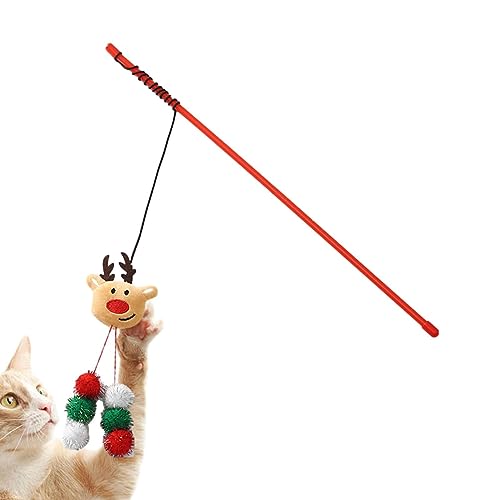 Visiblurry Weihnachts-Katzen-Teaser-Stick | Plüsch Ball Teaser Zauberstab Spielzeug Dekoration,Gratfreies Haustier-Übungsspielzeug für kleine, mittlere und große Katzen von Visiblurry