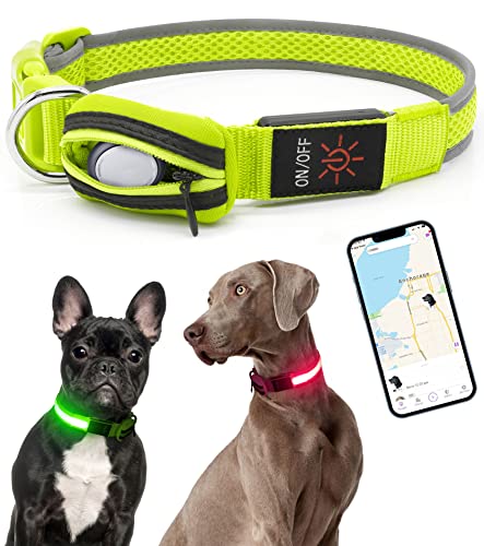 Visinite Hundehalsband Leuchtend Mit Airtag Tasche - Leuchthalsband Hund Aufladbar Streifenhunde Leuchthalsband FüR NäChtliche SicherheitsspaziergäNge, Einstellbare Blinklicht Led Halsband FüR Hunde… von Visinite