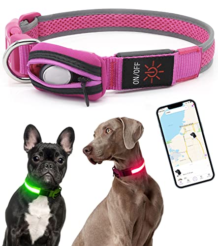 Visinite Hundehalsband Leuchtend Mit Airtag Tasche - Leuchthalsband Hund Aufladbar Streifenhunde Leuchthalsband FüR NäChtliche SicherheitsspaziergäNge, Einstellbare Blinklicht Led Halsband FüR Hunde… von Visinite