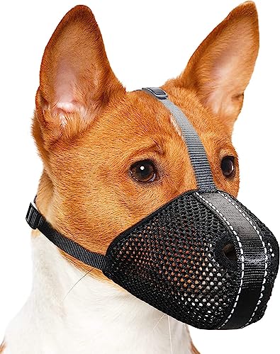 Weicher Mesh-Hundemaulkorb für kleine, mittelgroße und große Hunde, Visinite strapazierfähiges Air-Mesh-Gewebe, weicher Hunde-Mundschutz mit verstellbaren Trägern und Schnalle, kein Biss Maulkorb für von Visinite