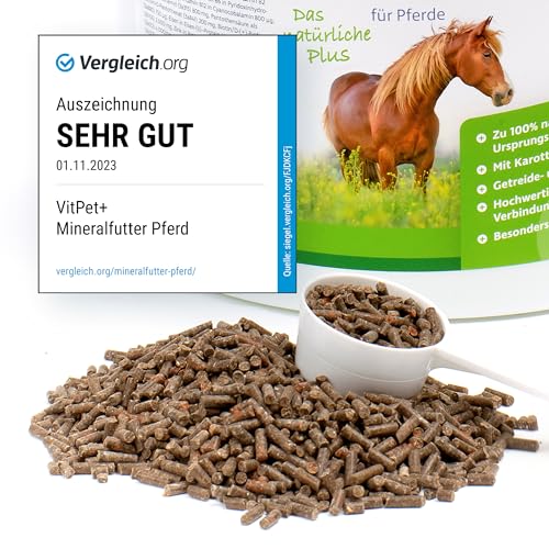 VitPet+ Daily Natural Minerals – Premium Mineralfutter Pferde im 4 kg Eimer inkl. Dosierlöffel – Getreidefrei mit hochwertigen organischen Verbindungen von Zink und Selen von VitPet+