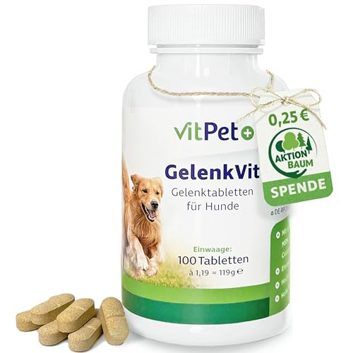 VitPet+ GelenkVit - Gelenktabletten Hund - Mit Grünlippmuschel Hund, Teufelskralle, MSM, Kurkuma und Kollagen - 100 Gelenktabletten für Hunde - Premium Inhaltsstoffe - Made in Germany von VitPet+