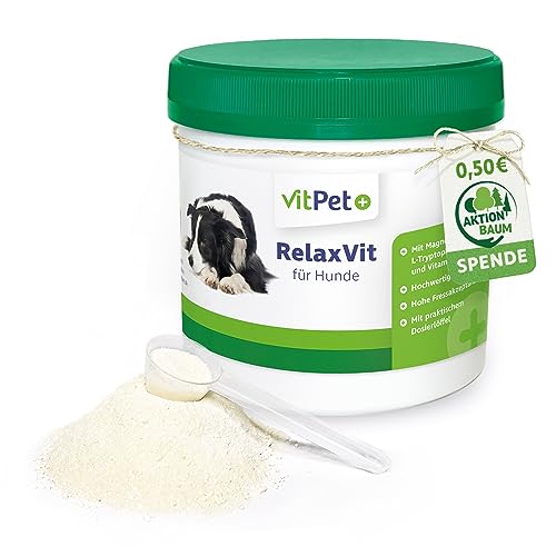 VitPet+ RelaxVit – Beruhigungsmittel für Hunde – Mit Magnesium, Tryptophan und Vitamin B Komplex für Hunde – Unterstützt Entspannung, Muskulatur und Nervensystem – Gegen Stress und Angst (400 g) von VitPet+