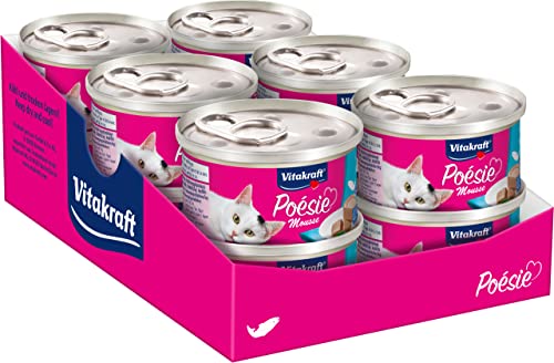 Vitakraft Poésie Mousse, Katzennassfutter, luftige Mousse mit Lachs, in Vorratsgröße, ohne Zusatz von Zucker (12x 85g) von Vitakraft