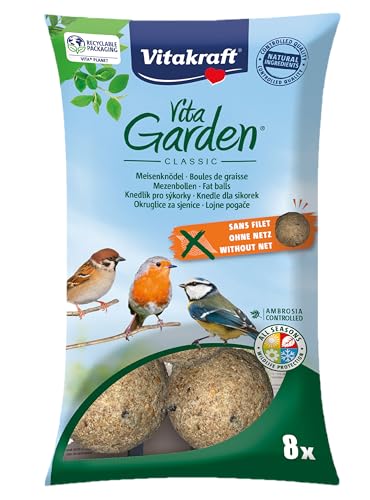 VITAKRAFT - Vita Garden – Packung mit 8 Fettkugeln ohne Netz für Gartenvögel – Allwetterfutter für Vögel – 680 g von Vitakraft