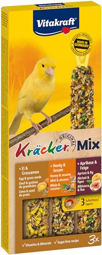 Vitakraft Kräcker Mix, Vogelsnack, Knabberstangen, mit Ei und Grassamen, mit Aprikose und Feige, mit Honig und Sesam, zur Schnabelpflege, ohne Zusatz von Zucker (1x 80g) von Vitakraft