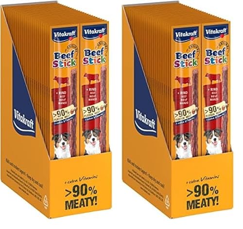 Vitakraft Beef Stick, Fleischsticks mit Rind, Hundeleckerli, zur Belohnung, extra fleischig, ohne Zusatz von Zucker (1x 50 Stück) (Packung mit 2) von Vitakraft