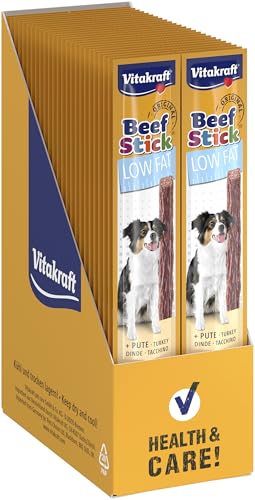 Vitakraft Beef Stick, Low Fat, Hundeleckerli, für Hunde mit Gewichtsproblemen, mit magerem Putenfleisch, mit reduziertem Fettanteil, ohne Zusatz von Zucker (50x 12g) von Vitakraft