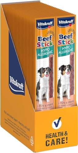 Vitakraft Beef Stick Hypoallergenic, Hundeleckerli, bei Unverträglichkeiten, mit Pute und Strauß, mit Reis und Kartoffeln, zuckerfreie Rezeptur (50x 12g) von Vitakraft