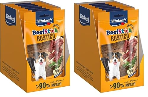 Vitakraft Beef Stick Rustico, fleischige Salami Häppchen, als Belohnung und Training, Hundeleckerli, ohne Zusatz von Zucker (7X 55g) (Packung mit 2) von Vitakraft