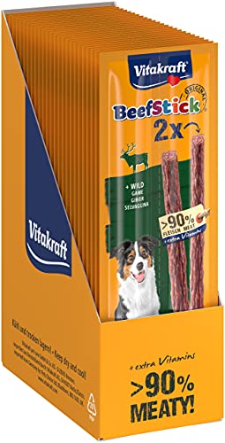 Vitakraft Beef Stick Wild, Fleischsticks mit Wild, hoher Fleischanteil, zum Verwöhnen und Belohnen, ohne Zuckerzusatz, in frischeversiegelter Aufreißpackung (25x 2 Stück) von Vitakraft