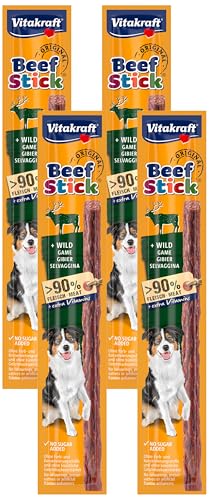 Vitakraft Beef Stick Wild, Hundeleckerli mit Wild, Fleischstick zum Belohnen, extra hoher Fleischanteil, Hundesnack, ohne Zusatz von Zucker (1x 12g) (Packung mit 4) von Vitakraft