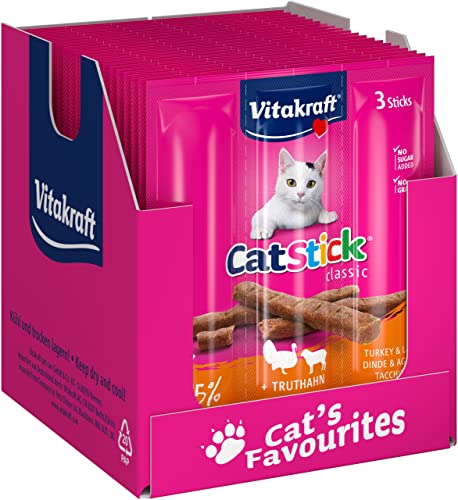 Vitakraft Cat Stick Classic, Katzensnack, fleischige Mini-Sticks, mit Truthahn und Lamm, in Vorratsgröße, ohne Zusatz von Zucker und Getreide (20x 3 Stück) von Vitakraft