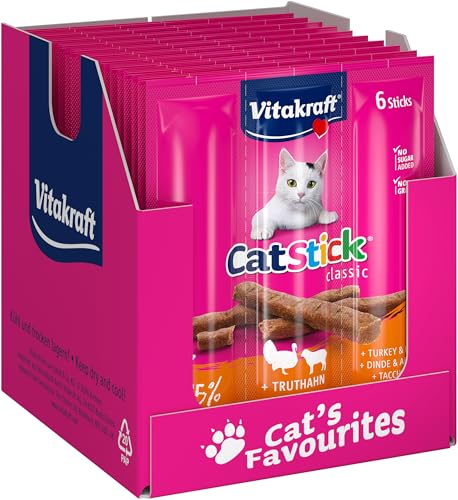 Vitakraft Cat Stick Classic, Katzensnack, fleischige Mini-Sticks, mit Truthahn und Lamm, in Vorratsgröße, ohne Zusatz von Zucker und Getreide (10x 36g) von Vitakraft