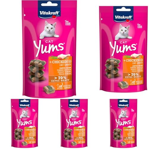 Vitakraft Cat YUMS, Katzensnack, mit Huhn und Katzengras, mit sichtbarer Füllung, im wiederverschließbaren Beutel, ohne Zusatz von Zucker und Getreide (1x 40g) (Packung mit 5) von Vitakraft