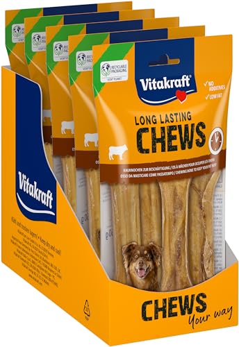 Vitakraft Chews, Hundesnack, 14cm lang, langanhaltender Kauknochen, zur intensiven Beschäftigung, aus getrockneter und gepresster Rinderhaut, für große Hunde (5x 360g) von Vitakraft