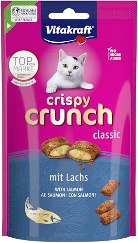 Vitakraft Crispy Crunch, knusprige Snackkissen gefüllt mit Lachs, Katzensnack, ohne Zusatz von Zucker (1x 60g) von Vitakraft