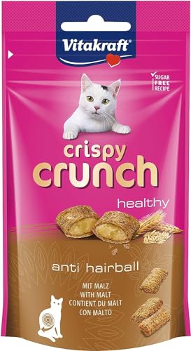 Vitakraft Crispy Crunch, knusprige Snackkissen gefüllt mit Malz, Katzensnack, zur Vorbeugung von Haarballen, ohne Zusatz von Zucker (1x 60g) (Packung mit 10) von Vitakraft