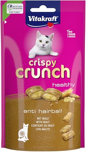 Vitakraft Crispy Crunch, knusprige Snackkissen gefüllt mit Malz, Katzensnack, zur Vorbeugung von Haarballen, ohne Zusatz von Zucker (1x 60g) von Vitakraft