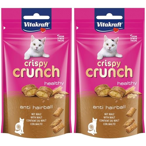 Vitakraft Crispy Crunch, knusprige Snackkissen gefüllt mit Malz, Katzensnack, zur Vorbeugung von Haarballen, zuckerfrei (1x 60g) (Packung mit 2) von Vitakraft