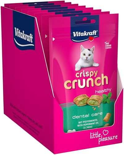 Vitakraft Crispy Crunch, knusprige Snackkissen gefüllt mit Pfefferminzöl, prophylaktische Wirkung, Katzensnack, ohne Zusatz von Zucker (8x 60g) von Vitakraft