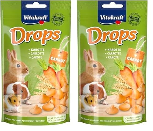 Vitakraft Drops, mit Karotte, Nagerfutter, zum Verwöhnen, ohne Zuckerzusatz (1x 75g) (Packung mit 2) von Vitakraft