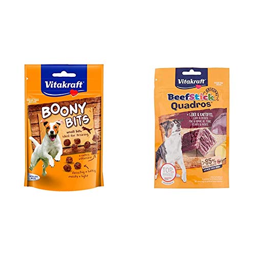 Vitakraft Hundesnack, Snack-Häppchen, Idealer Trainingssnack, Boony Bits, 6er Pack (6 x 55g) & ® Quadros® Leber&Kartoffel 70g von Vitakraft