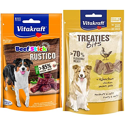 Vitakraft Hundesnack Beef Stick Rustico, 7X 55g & Hundesnack Treaties Bits, Hühnchen, 1x 120g von Vitakraft