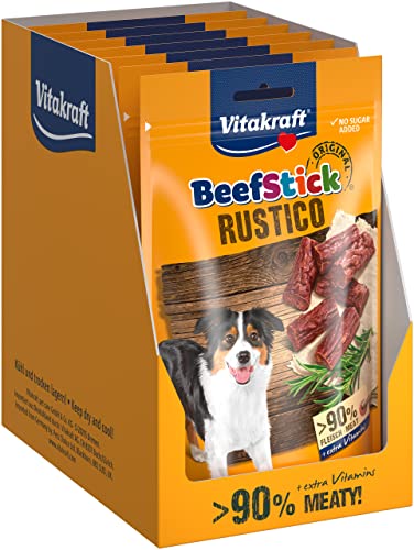 Vitakraft Beef Stick Rustico, fleischige Salami Häppchen, als Belohnung und Training, Hundeleckerli, ohne Zusatz von Zucker (7x 55g) von Vitakraft