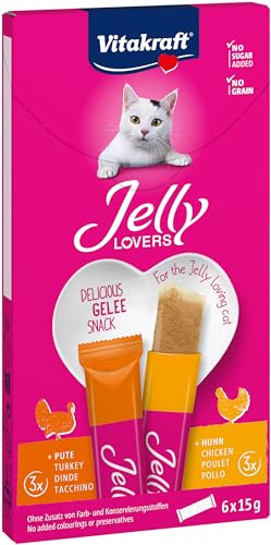 Vitakraft Jelly Lovers, Katzensnack, Gelées zum Schlecken, mit Huhn und Pute, zum Verwöhnen zwischendurch, ohne Zusatz von Zucker und Getreide (1 Paket mit 6x 15g) von Vitakraft