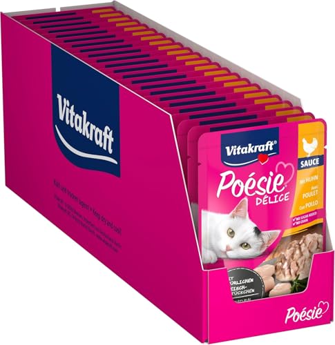 Vitakraft Poésie Délice, Nassfutter für Katzen, mit Hühnchenfilet in Sauce, für ausgewachsene Katzen, ernährungsphysiologisch abgestimmt, ohne Zusatz von Zucker und Getreide (23x 85g) von Vitakraft