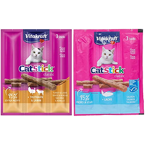 Vitakraft Katzensnack Cat Stick, Truthahn und Lamm, 20x 3 St & Katzensnacks Cat Stick Lachs MSC, 20x 3 St von Vitakraft