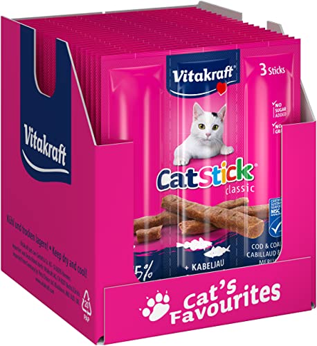 VITAKRAFT - Katzensnacks Cat-Stick Mini – mit Kabeljau und Colin – Futter für Katzen – 20 Frischebeutel mit 3 Stäbchen à 6 g von Vitakraft