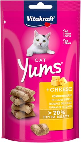 Vitakraft Cat Yums, Katzensnack, mit Käse, extra fleischig, mit sichtbarer Füllung, im wiederverschließbaren Beutel, ohne Zusatz von Zucker und Getreide (1x 40g) von Vitakraft