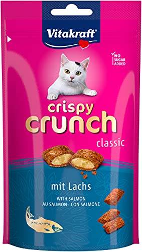 Vitakraft Crispy Crunch, knusprige Snackkissen gefüllt mit Lachs, Katzensnack, ohne Zusatz von Zucker (1x 60g) von Vitakraft