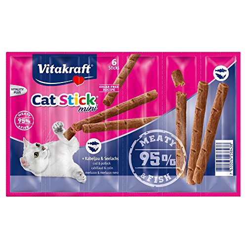 Vitakraft Katzensnacks, Fleischige Sticks mit Kabeljau und Seelachs, Cat Stick mini, 23843, 6 Stück von Vitakraft