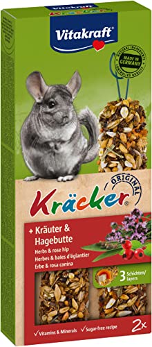 Vitakraft Kräcker, Knabberstangen, Nagersnack, für Chinchillas, zur Zahnpflege, mit Kräutern, mit Hagebutte, ohne Zusatz von Zucker und Getreide (1x 2 Stück) von Vitakraft