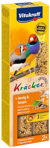 Vitakraft Kräcker, Vogelsnack, für Exoten, Knabberstangen, mit Honig und Sesam, zum Aufhängen im Käfig, ohne Zusatz von Zucker (1x 3 Stück) von Vitakraft